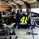 Jimmie Johnson’s team works on the car after failing inspection before the race at Auto Club Speedway in 2018.